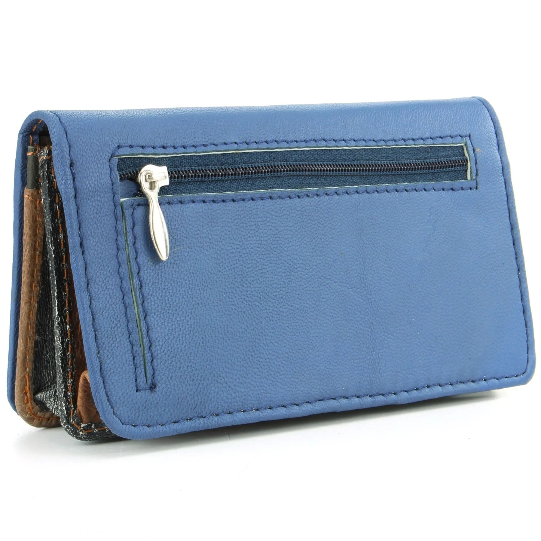 Real Leather Colourful Purse Wallet - Blue