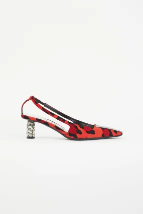 Red & Black Animalier Crystal Slingback Heel