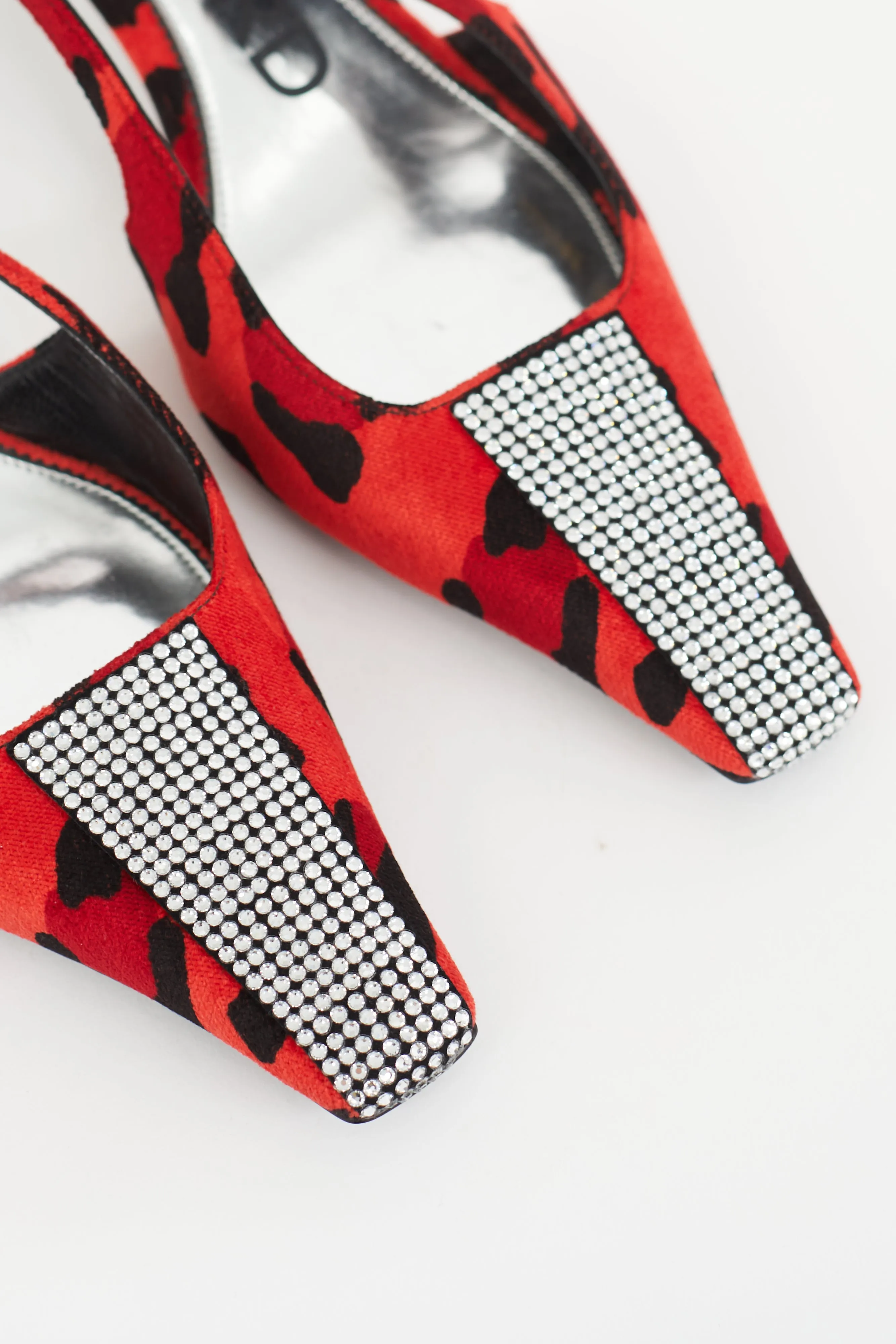 Red & Black Animalier Crystal Slingback Heel