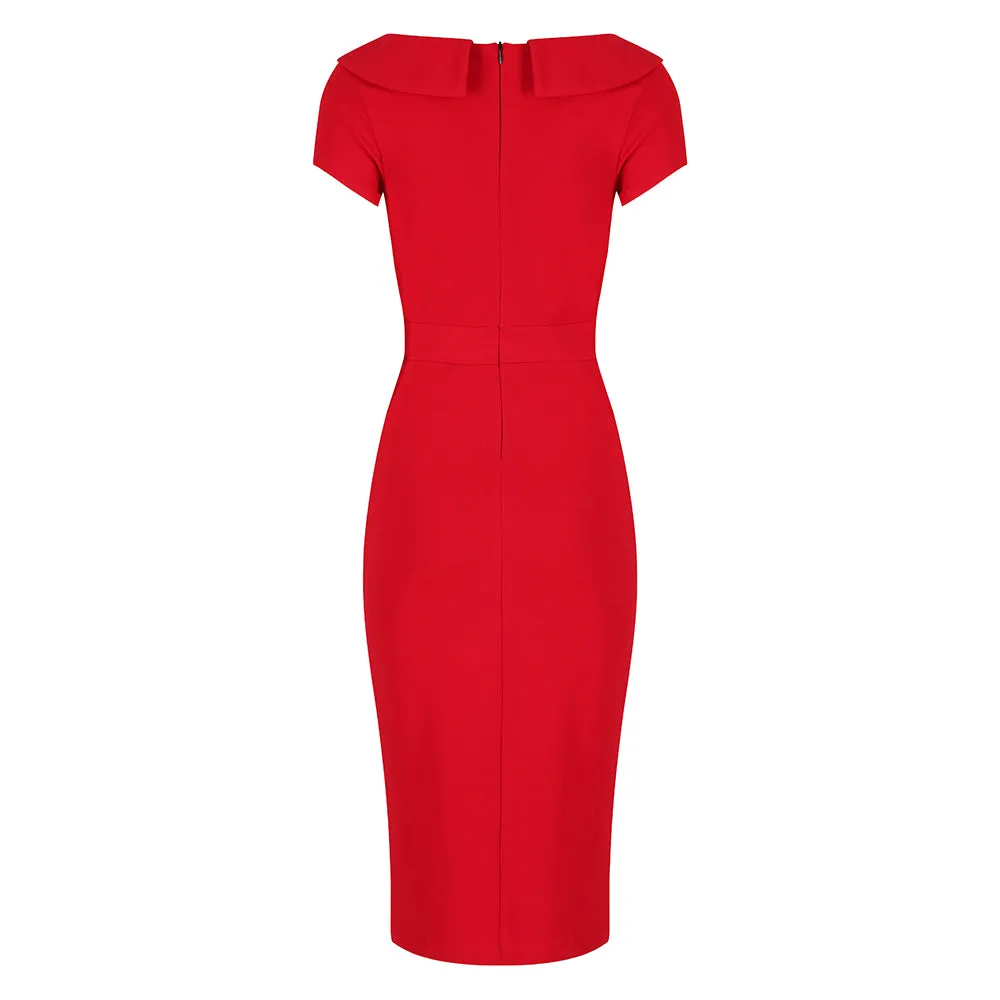 Red Luxury Boatneck Collar Pencil Wiggle Dress