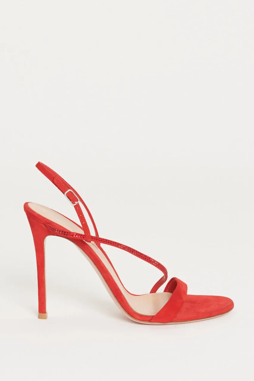 Red Suede Strappy Crystal Embellished Preowned Pumps