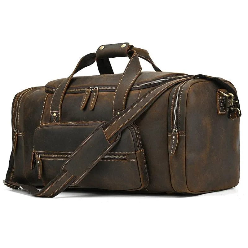 Round Leather Weekend Duffle Bag Large Capacity Carrying