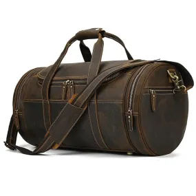 Round Leather Weekend Duffle Bag Large Capacity Carrying