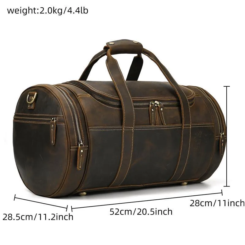 Round Leather Weekend Duffle Bag Large Capacity Carrying