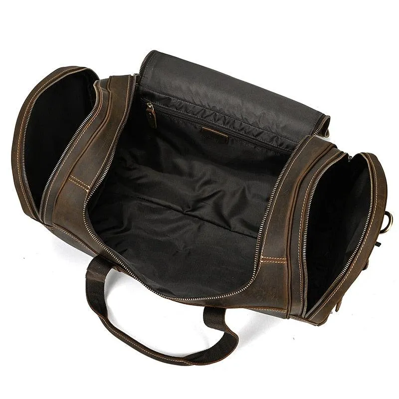 Round Leather Weekend Duffle Bag Large Capacity Carrying