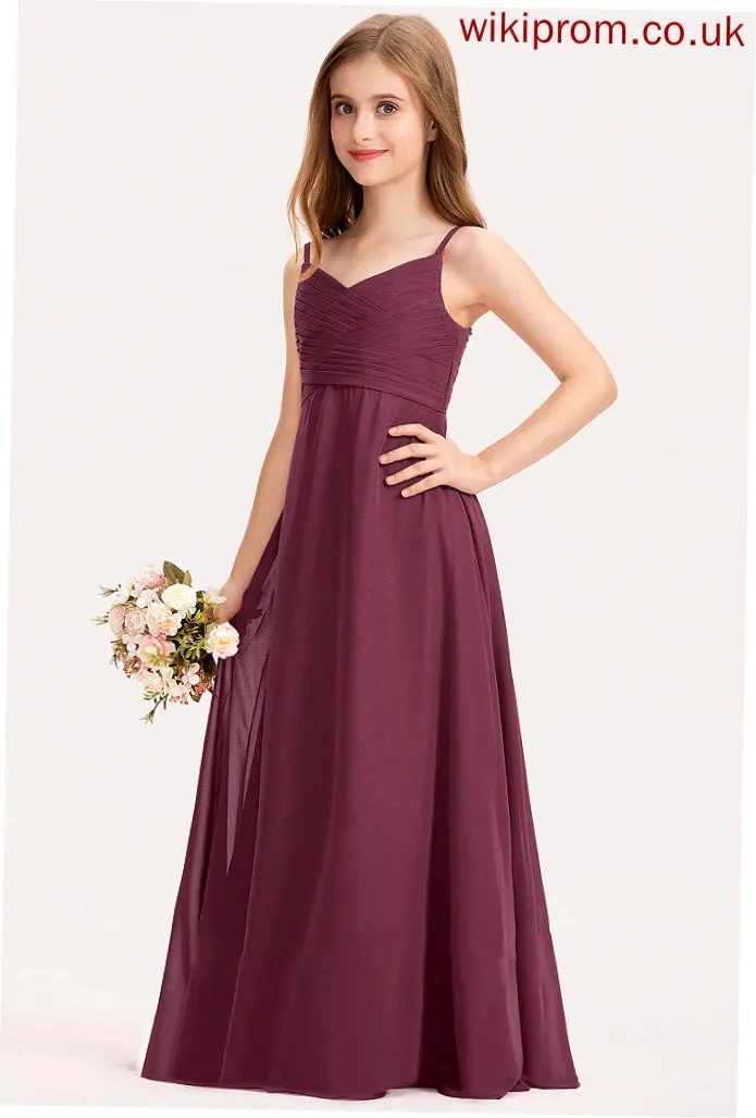 Ruffle Junior Bridesmaid Dresses Chiffon A-Line Thelma Sweetheart Floor-Length With