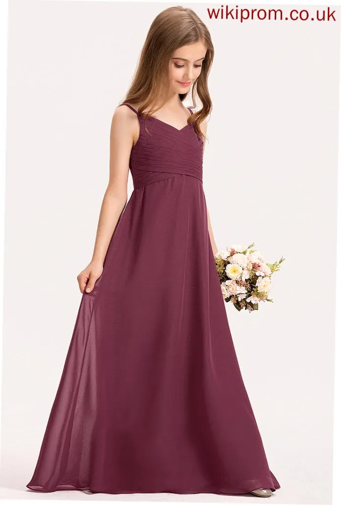 Ruffle Junior Bridesmaid Dresses Chiffon A-Line Thelma Sweetheart Floor-Length With