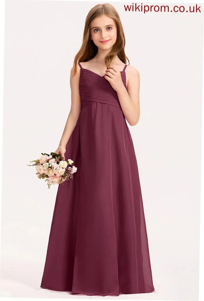 Ruffle Junior Bridesmaid Dresses Chiffon A-Line Thelma Sweetheart Floor-Length With