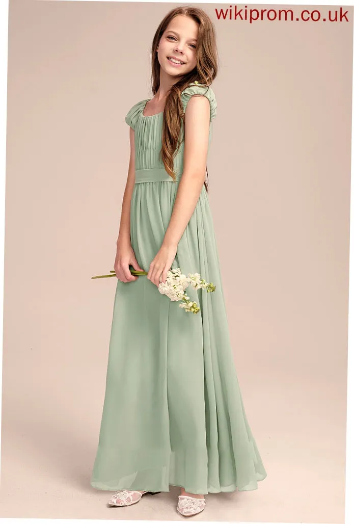 Ruffle Junior Bridesmaid Dresses Chiffon Scoop A-Line Floor-Length Bow(s) Neveah Neck With