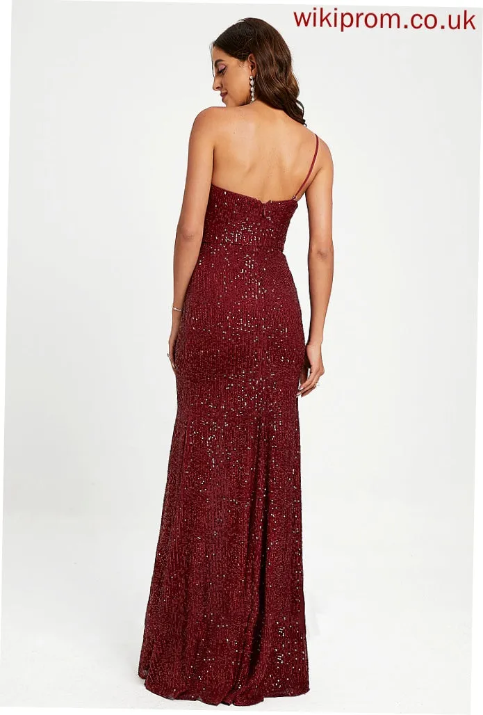 Ruffle One-Shoulder Sheath/Column With Prom Dresses Felicity Sequins Sequined Floor-Length