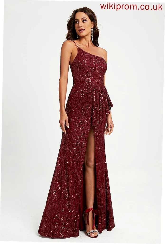 Ruffle One-Shoulder Sheath/Column With Prom Dresses Felicity Sequins Sequined Floor-Length