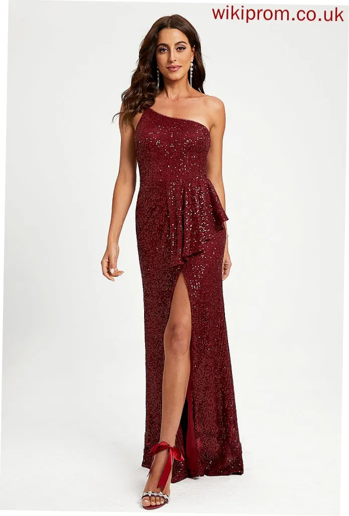 Ruffle One-Shoulder Sheath/Column With Prom Dresses Felicity Sequins Sequined Floor-Length