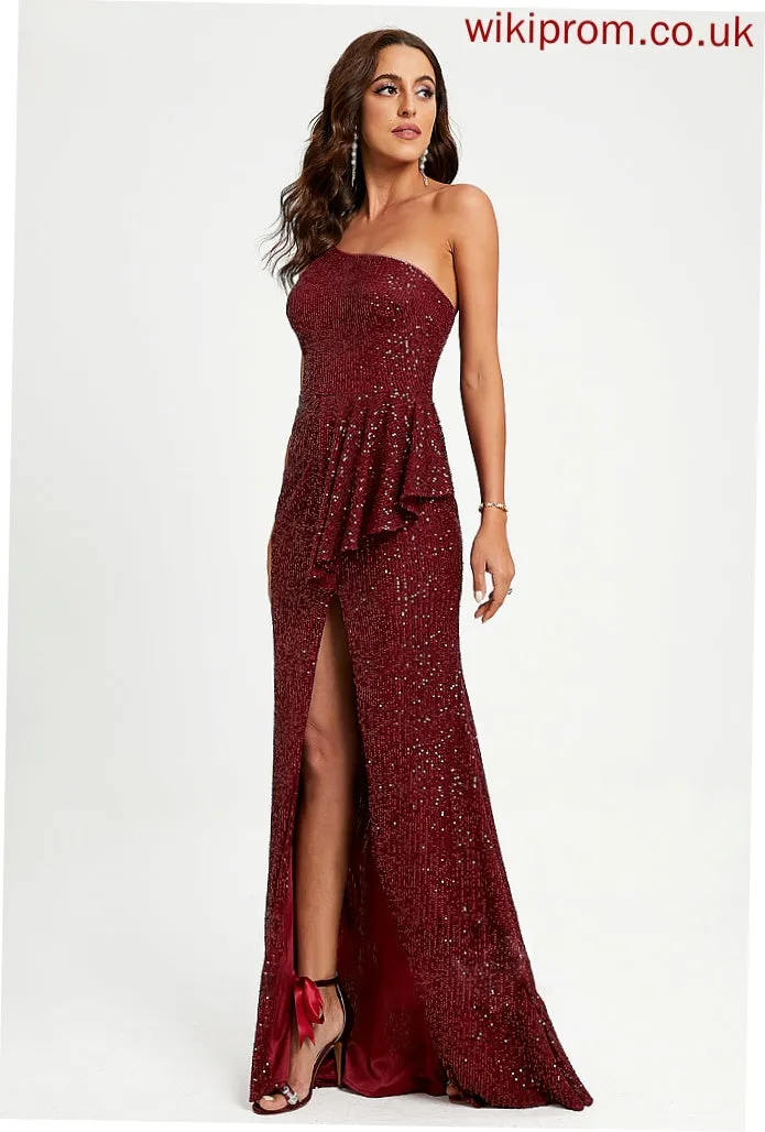 Ruffle One-Shoulder Sheath/Column With Prom Dresses Felicity Sequins Sequined Floor-Length