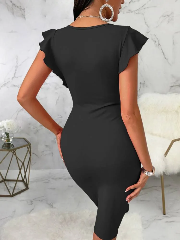 Ruffle Sleeve Bodycon Midi Dresses