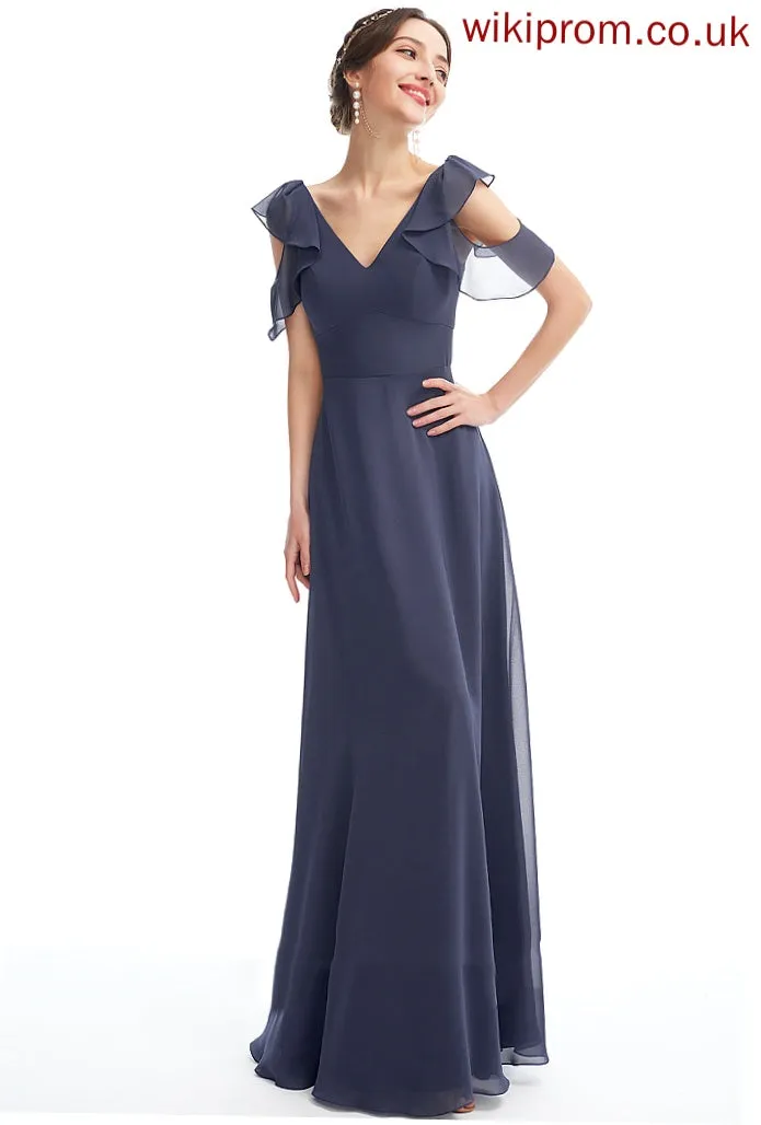 Ruffle V-neck A-Line Length Fabric Embellishment Neckline Floor-Length Silhouette Marissa Floor Length Sleeveless Bridesmaid Dresses