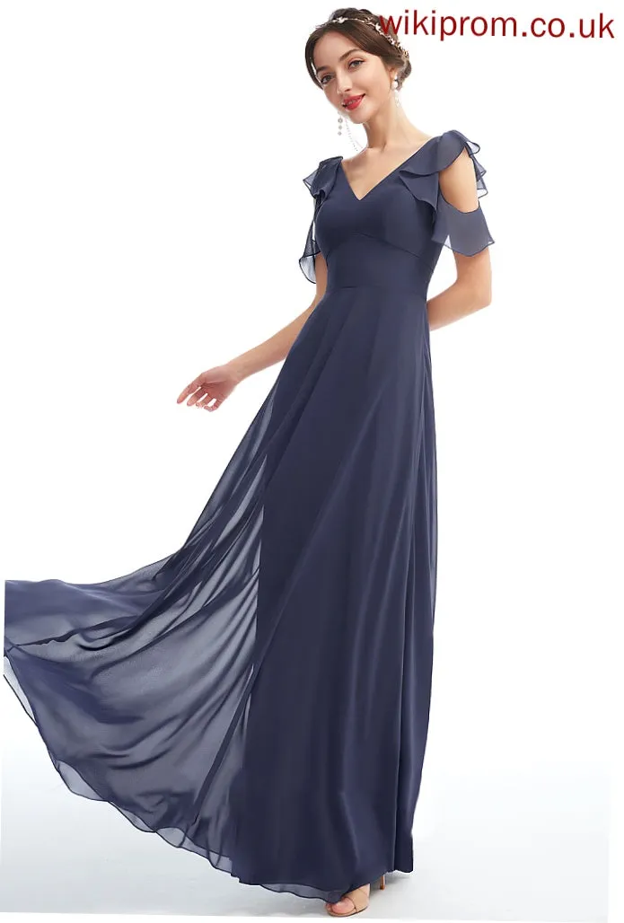 Ruffle V-neck A-Line Length Fabric Embellishment Neckline Floor-Length Silhouette Marissa Floor Length Sleeveless Bridesmaid Dresses