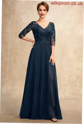 Ryleigh V-neck Front Dress Mother of the Bride Dresses Split With of Chiffon the Lace Sequins Mother Bride Floor-Length A-Line