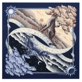 Salvatore Ferragamo Scarf Midnight Day & Night Design - Twill Silk Foulard - 2024 Collection