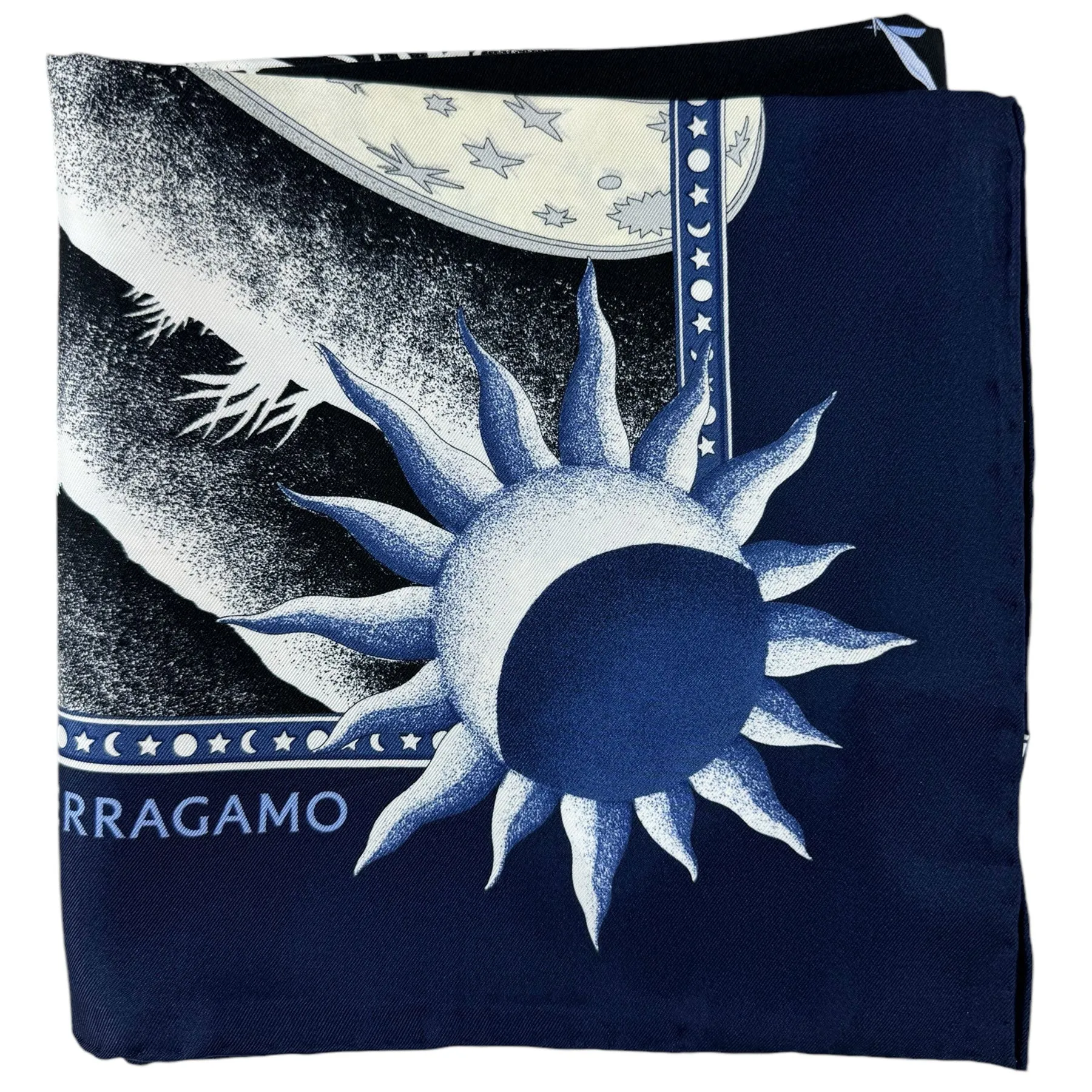 Salvatore Ferragamo Scarf Midnight Day & Night Design - Twill Silk Foulard - 2024 Collection