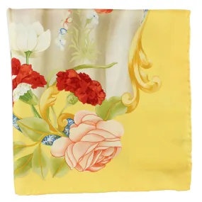 Salvatore Ferragamo Silk Scarf Yellow Bird & Floral - Twill Silk Square Foulard