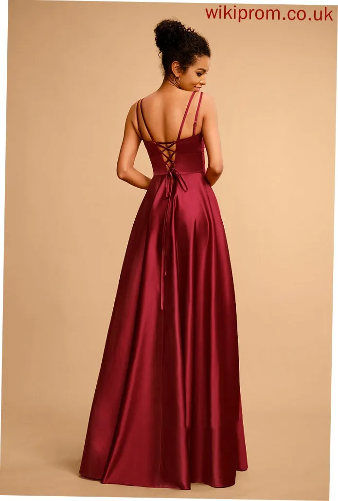 Satin A-Line Floor-Length Prom Dresses Kendra Square Neckline