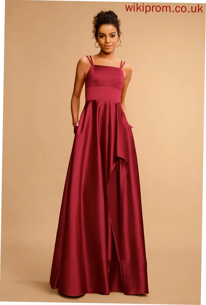 Satin A-Line Floor-Length Prom Dresses Kendra Square Neckline