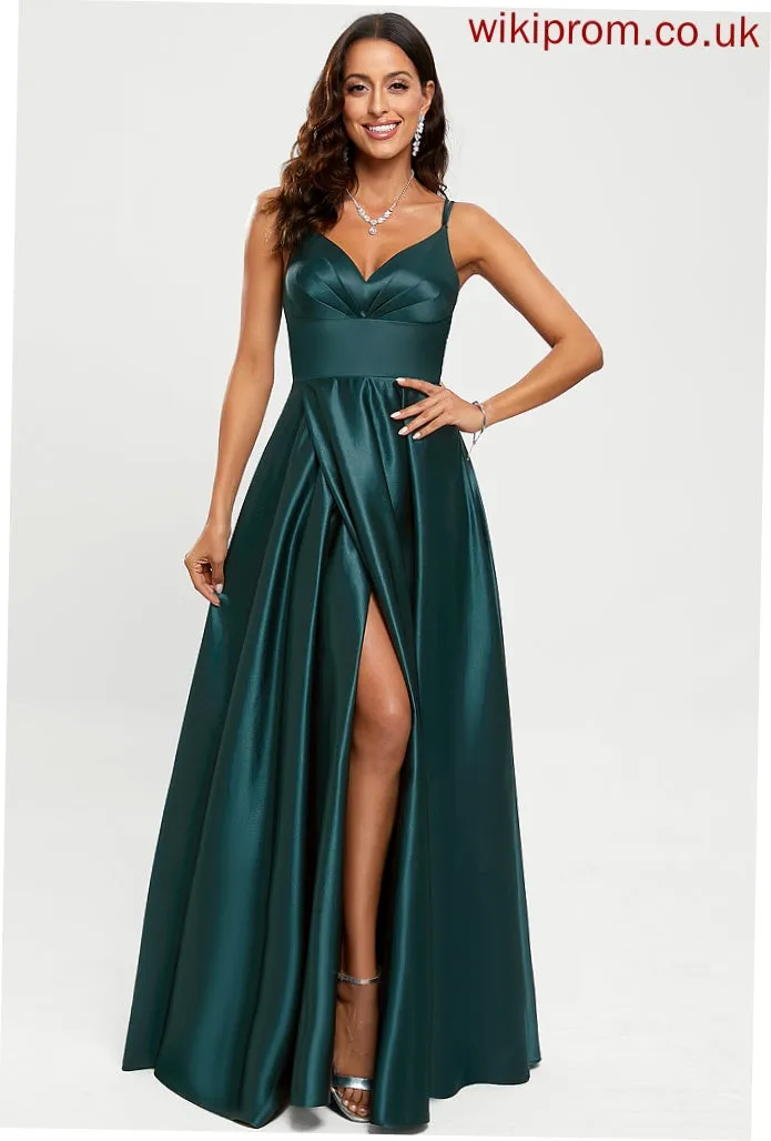 Satin Marilyn Prom Dresses A-Line Floor-Length V-neck