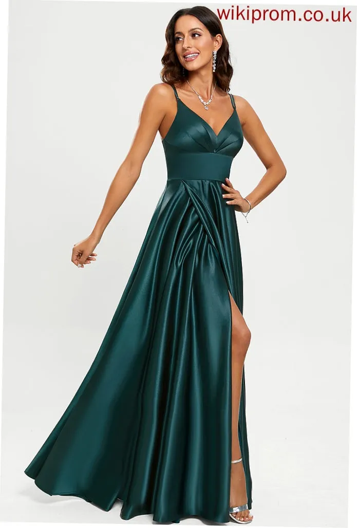 Satin Marilyn Prom Dresses A-Line Floor-Length V-neck