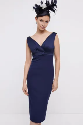 Satin Top Sweetheart Neck Sleeveless Pencil Dress Wedding Guest Dresses