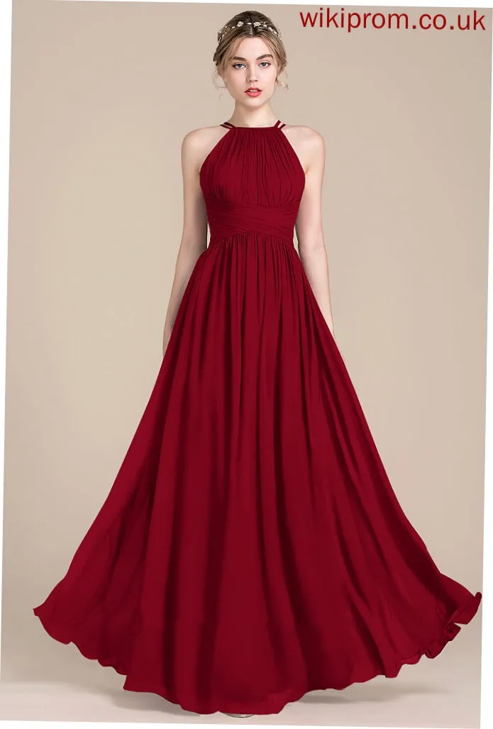 Scoop Embellishment Fabric Silhouette Ruffle A-Line Length Neckline Floor-Length Camryn Sleeveless Knee Length Bridesmaid Dresses