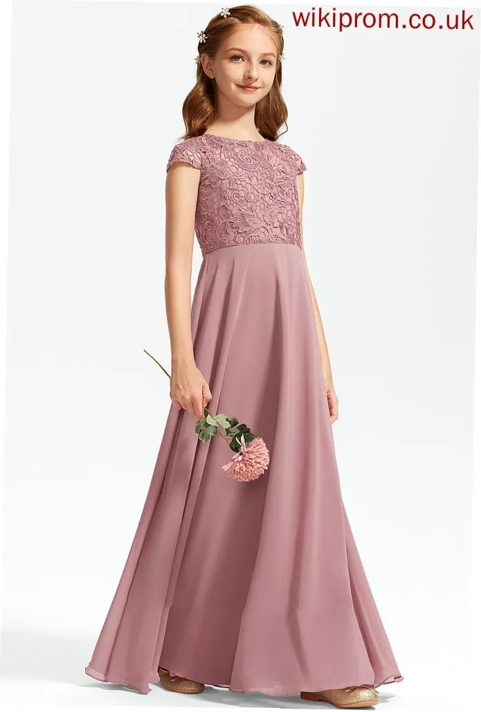 Scoop Macey Junior Bridesmaid Dresses Chiffon Lace Floor-Length Neck A-Line