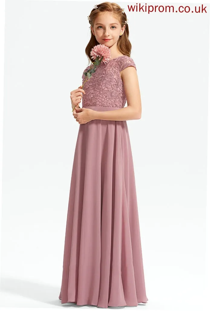 Scoop Macey Junior Bridesmaid Dresses Chiffon Lace Floor-Length Neck A-Line