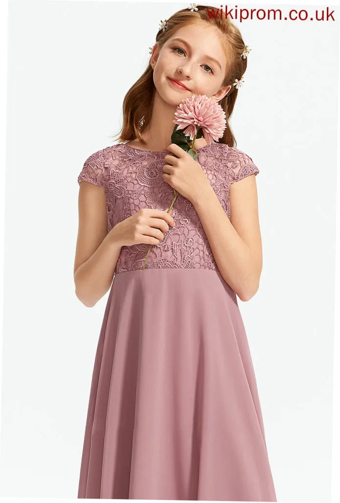 Scoop Macey Junior Bridesmaid Dresses Chiffon Lace Floor-Length Neck A-Line