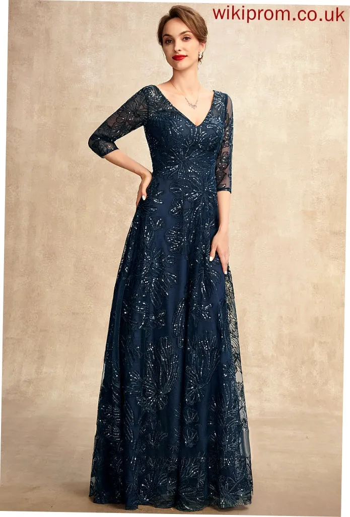 Sequins Dress A-Line Mother Sheila of With V-neck the Bride Mother of the Bride Dresses Floor-Length Lace