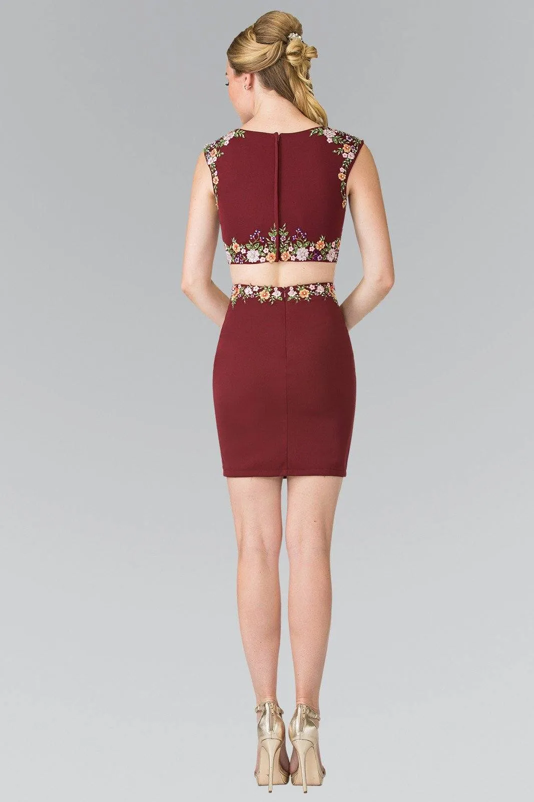 Short Two-Piece Dress with Floral Embroidery by Elizabeth K GS1439