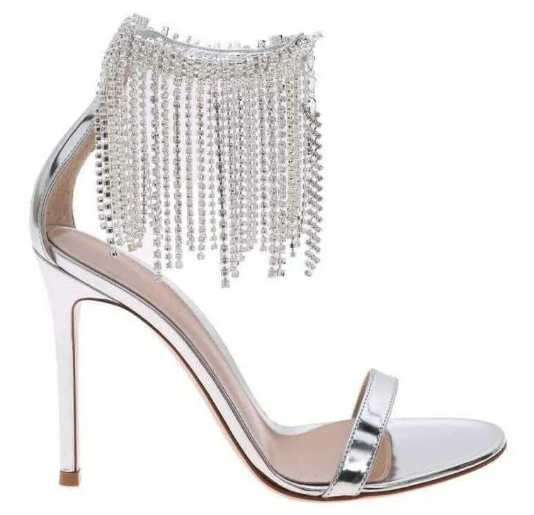 Silver Patent Leather and Crystals Heels - 8