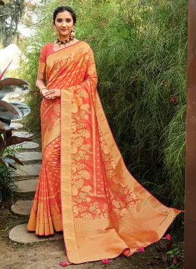 Tangerine Silk Saree With Blouse