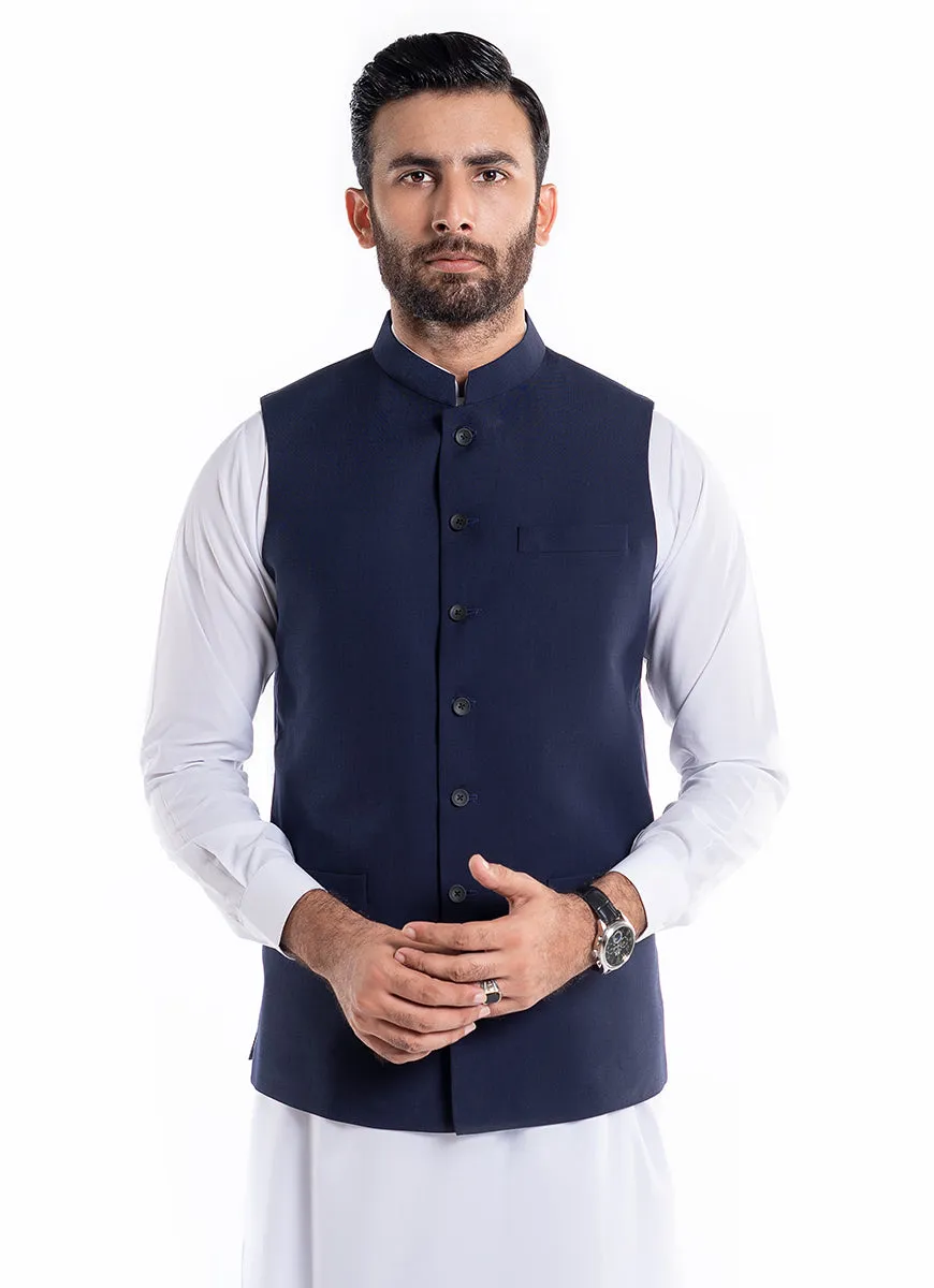 Textured Navy Blue, Kashghar Classic Waist Coat