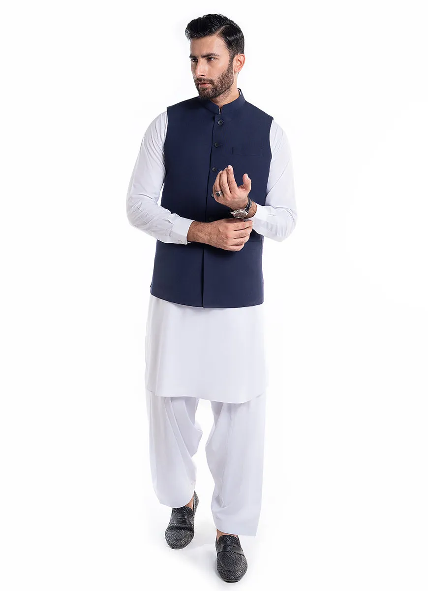 Textured Navy Blue, Kashghar Classic Waist Coat