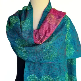 Upcycled silk sari kantha scarf