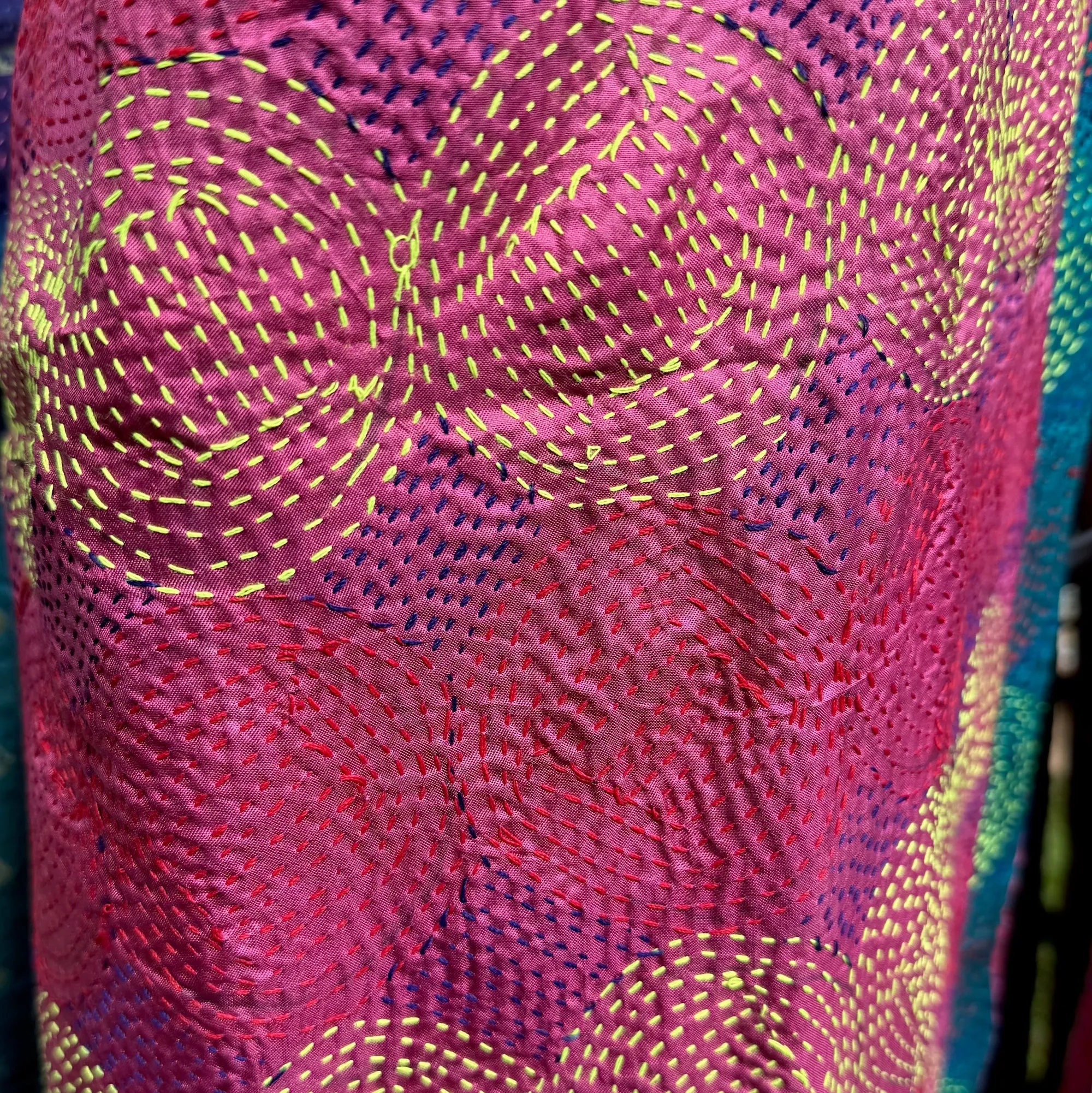 Upcycled silk sari kantha scarf