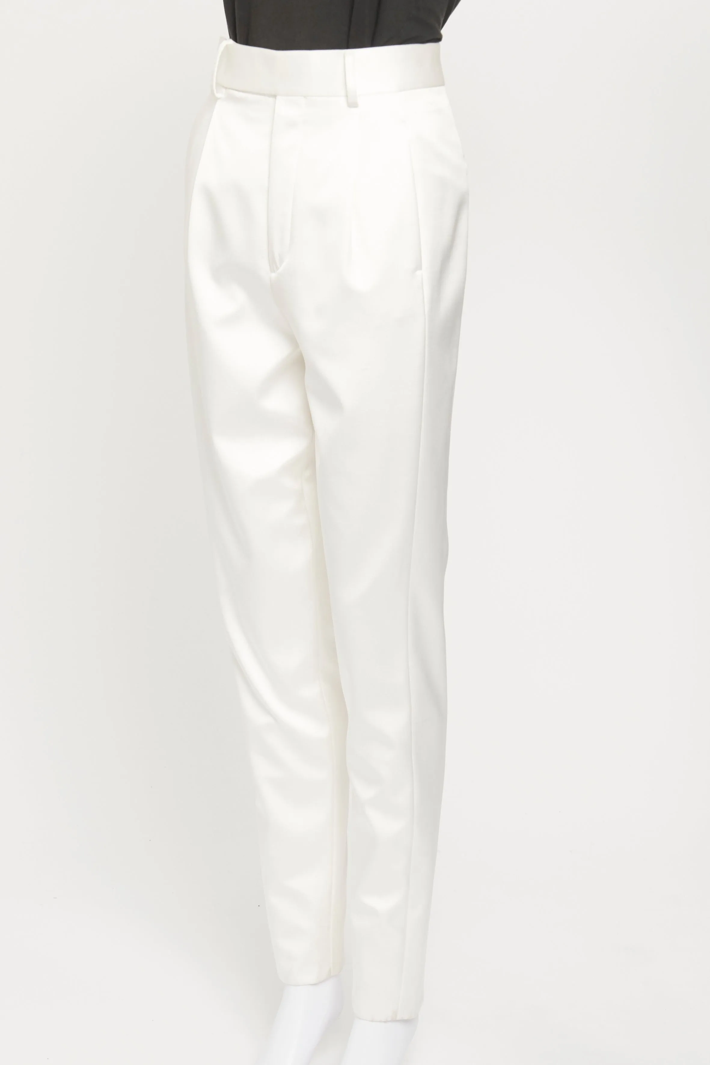 White Silk Blend Straight Leg Preowned Trousers