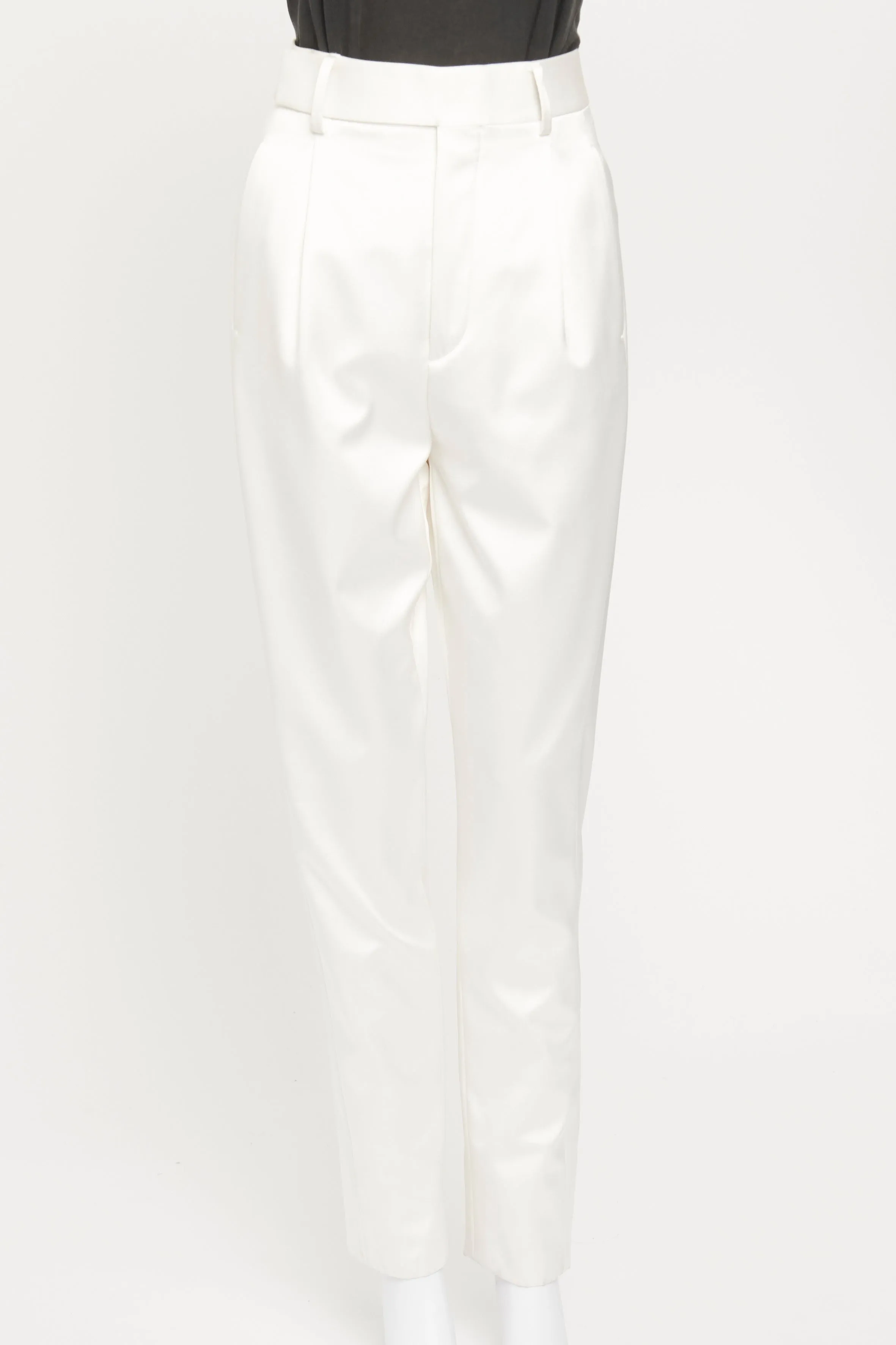 White Silk Blend Straight Leg Preowned Trousers