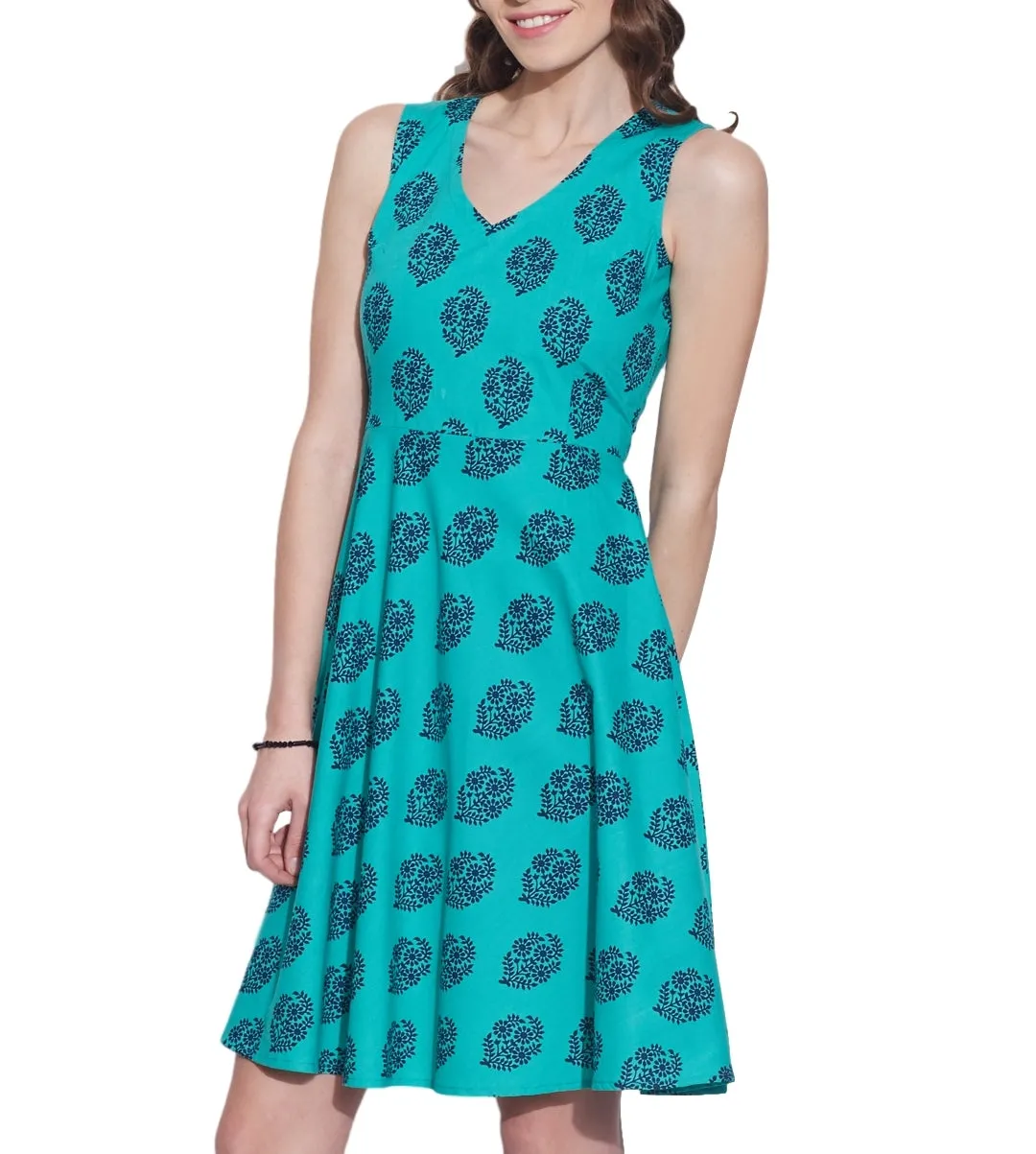 Women's Apparel Cotton Printed Dress,Machine Washable,W-CPD46-1606, Size-46 Inch