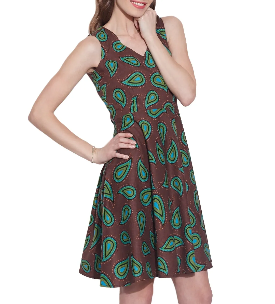 Womens Clothing Cotton Printed Dress,Machine washable,W-CPD44-1627, Size-44 Inch