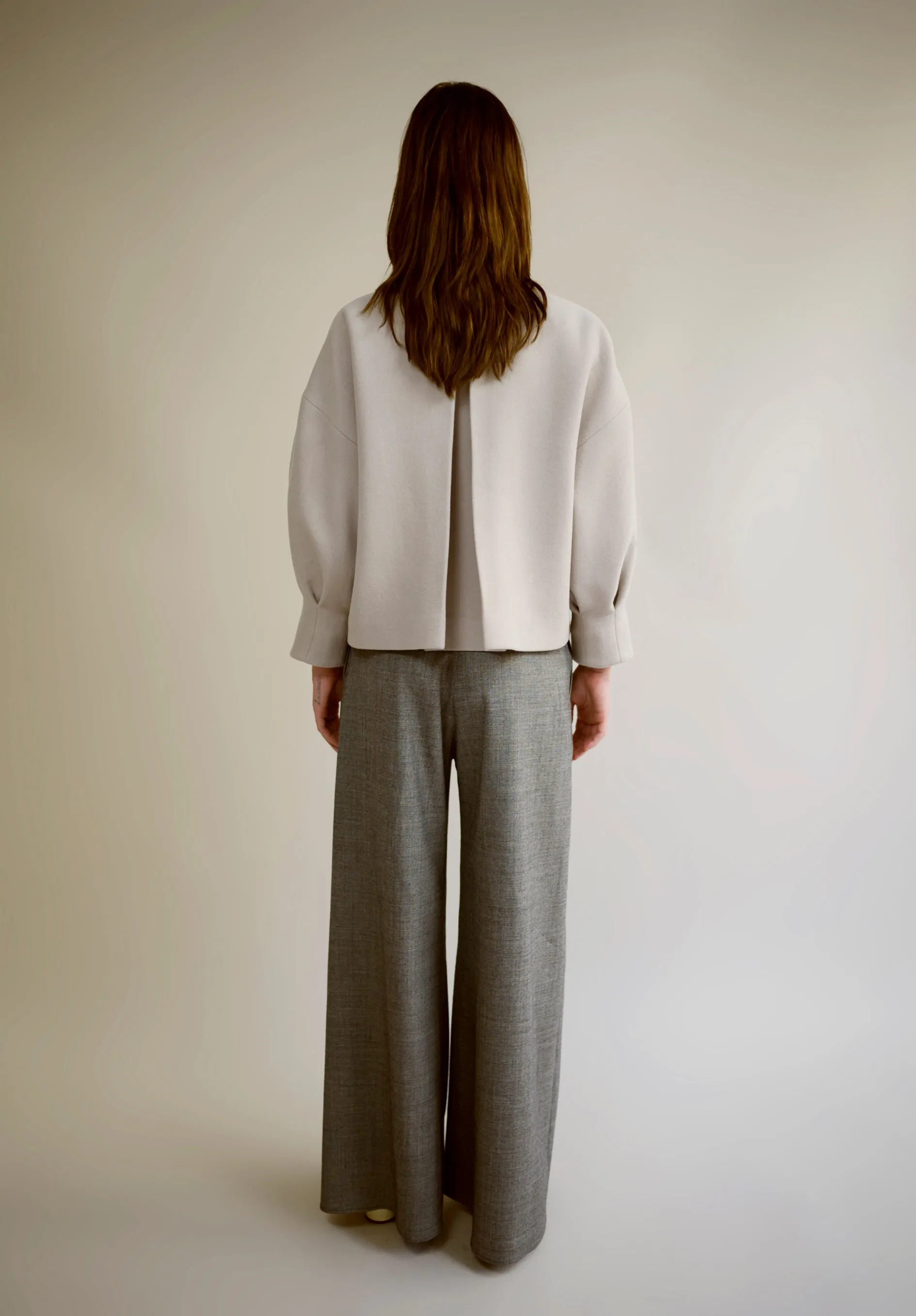 WOOL AND SILK PLEATED TROUSERS