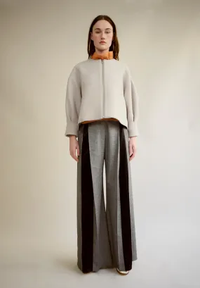 WOOL AND SILK PLEATED TROUSERS